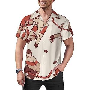 Hockeyspel Heren Casual Button-Down Shirts Korte Mouw Cubaanse Kraag Tees Tops Hawaiiaans T-shirt S
