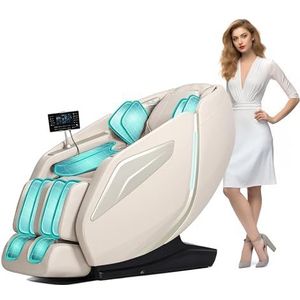 HealthRelife Massagestoel voor het hele lichaam met Bodyscan 4D-robothanden intelligente Shiatsu massagestoelkussen met spraakfunctie, rugverwarming (wit)