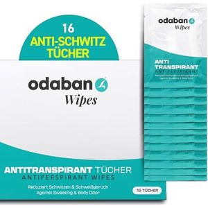Odaban Anti-transpirant doeken, 16 stuks, deodorant-doekjes tegen zweten en zweetgeur, direct effect