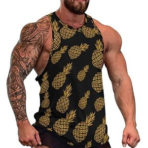 Goud Ananas Mens Spier Tank Top Gym Fitness Tank Shirts Volledige Print Mouwloze Tees Vest 4XL