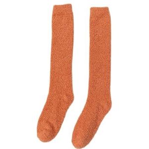 GIJMZY Pluizige sokken 2 stuks winter warm koraal fleece boven de knie hoge sokken vrouwen pluche Lolita huis slapen vloer lange sok Jk Solide, oranje, One size