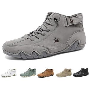 KEZONO Plus Size Heren Korte Laarzen-Jongens Enkellaarzen Barefoot Schoenen-Lederen Outdoor Casual Sneakers-Suede Velcro Lederen Laarzen-Lichtgewicht Wandelschoenen, Grijs, 50 EU