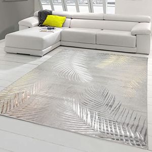 Teppich-Traum Designer tapijt gang woon- en slaapkamer • licht donker effect palmtakken grijs goud glanzend, afmeting 160x230 cm