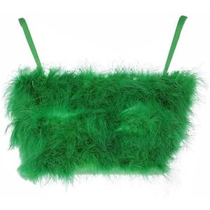 UERSJWYSO Sexy Tanktops Met Imitatiebont voor Dames, Spaghettibandjes Pluizige Cami-Tubetop voor Ravefeesten en Nachtclubkleding,Groen,L