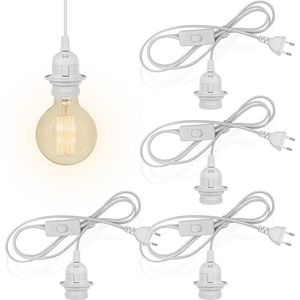 Leikurvo Set van 4 E27 lamphouders met schakelaar met EU-stekker: lamphouder E27 met 3 m kabel, schroefboorschakelaar, stekkeradapter, lampstandaard voor keuken, woonkamer, kinderkamer, kantoor (wit)