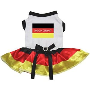 Petitebelle Puppy hondenkleding gemaakt in Duitsland vlag wit katoen top rode tutu, groot en rood)