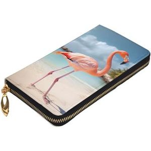 VTCTOASY Strand flamingo print dames portemonnee lederen rits portemonnee grote kaart case portemonnee voor vakantie cadeau, zwart, één maat, Zwart, Eén maat