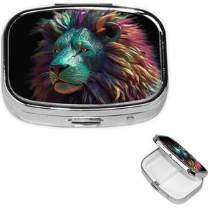 Pillendoos Geneeskunde Pil Organizer Abstract 3D Art Lion Kleine Pillendoosje Reizen Pil Container Draagbare Pillendoos voor Pocket 2 Compartiment Pillenhouder Pillendozen voor Reizen