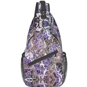 Oekraïense borduurstijl roos print borsttas dagrugzak cross body tas, sling rugzak crossbody tas, voor buiten wandelen reizen, Marmer Paars, Eén maat