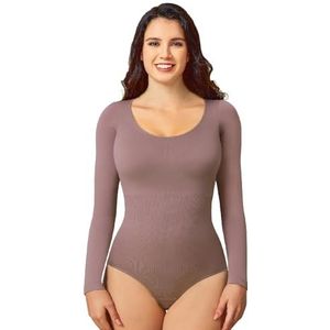 Shapewear Bodysuit Met Lange Mouwen For Dames Buikcontrole Naadloze Body Shaper Met Ronde Hals Tops Lingerie (Kleur : Paars, Maat : M)