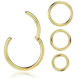 Neuspiercing 16G 18G scharnierende septum neusring lip oor kraakbeen oor helix lichaam piercing sieraden chirurgische stalen ring hoepel Helixpiercing (Color : Gold, Size : 1x8mm)