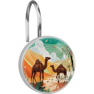 Douchegordijn haken, roestvrij staal douchegordijn ringen, 12-delig, Desert Tropical Camel