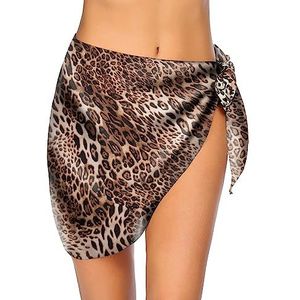 Sarong Pareo korte wikkelrok strandlaken voor bikini, badpak, vakantie, Luipaard Print, M