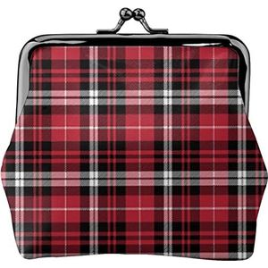 Vrouwen lederen portemonnee zwart rood geruite tartan portefeuilles lederen verandering zakje met kus slot gesp veranderen gesp verandering portemonnee, zoals afgebeeld, Eén maat, Coin Pouch