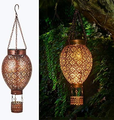JOYCREATOR Lantaarn op zonne-energie voor buiten, led-metalen lantaarn op zonne-energie voor buiten, hangend met IP65 waterdicht, tuindecoratie, lantaarn op zonne-energie, buiten, voor tuin, balkon,