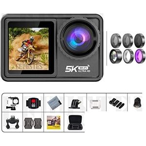 Actiecamera, Actie Camera 5K 4K 60FPS EIS Verwisselbare Lens 48MP Zoom Elektronische Stabilizer Camera Actie Camera for vlog,Buiten, Sport, Video(64G,Action Camera 5K B)