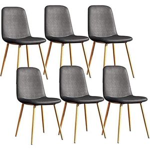 GEIRONV Moderne retro lounge stoelen set van 6, for woonkamer slaapkamer kantoor lounge stoelen metalen poten PU lederen rugleuningen zitting Eetstoelen (Color : Light gray, Size : 42x45x86cm)