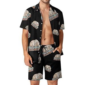 Sleeping Bear Tree Trunk Hawaiiaanse bijpassende set 2-delige outfits button down shirts en shorts voor strandvakantie