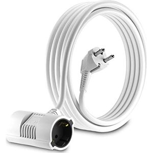 MutecPower 5 meter Schuko verlengsnoer met 2-voudige stopcontacten IP20-90° gebogen EU Schuko kabel met geaarde stekker en 2x geaarde koppelingen - tot 250V 50Hz 16A - 5m wit