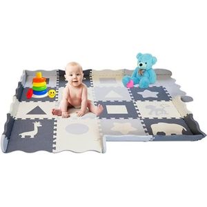 GIZMO Speelmat XL voor Baby/Peuters - EVA Foam Puzzelmat/Speelkleed Met Opstaande Rand - 150x150x1.5 cm