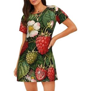 Zelinge Zomer Nachtjapon Slaap Tee Nachtshirt Laddies Slaap Jurk Zachte Nachtkleding S-3XL, Groene Bladeren Framboos, S
