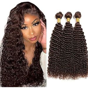Tuheerst Curly Wave Human Hair Bundles #4 Chocolate Brown Real Hair Human Hair Extensions Sew in Hair Extension 3 Bundles Double Weft Remy Hair Low Shedding for Woman 32 32 32 Inch