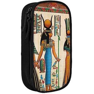 Vrouwen in het oude Egypte etui, medium formaat pen/potloodhouder zakje tas met dubbele ritsen voor werk, schattig, Zwart, Eén maat, Koffer