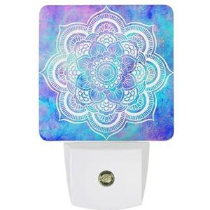 Mandala Roze Lavendel Aqua Galaxy Warm Wit Nachtlampje Plug In Muur Schemering naar Dawn Sensor Lichten Binnenshuis Trappen Hal