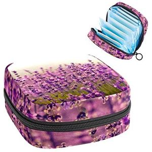 Maandverband Opbergtas,Draagbare maandverband Opbergzak,Lavendel Bloem Violet Natuur, Meerkleurig, 4.7x6.6x6.6 in/12x17x17 cm