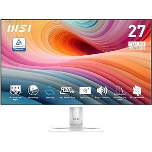 MSI PRO MP275W E2 27"" IPS 1920 x 1080 (FHD) Gaming Office-monitor, 120Hz, gratis synchronisatie, HDMI, DisplayPort, VGA-poort, VESA-montage, kantelbaar, luidspreker, 4-zijdige slanke rand 1 ms, wit