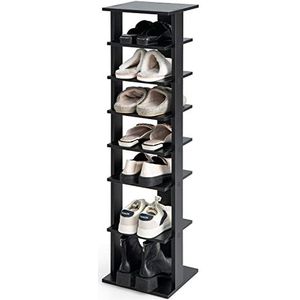 COSTWAY Schoenenrek met 8 niveaus, in hoogte verstelbaar, ruimtebesparend schoenenrek van hout, verticaal, vrijstaand hoekrek voor ingang, hal (zwart, enkel)