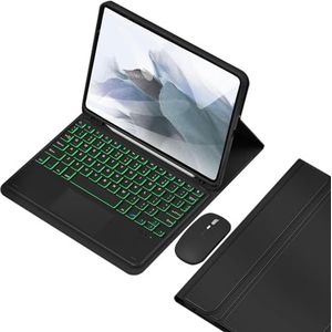 HEUCYL Keyboard Case for Samsung Galaxy Tab S9 FE+/S9+ 12,4 Inch 2023, 7 Kleuren Verlicht Touchpad Toetsenbord Met S Penhouder, Magnetisch Afneembaar Draadloos Toetsenbord En Slanke Hoes,zwart