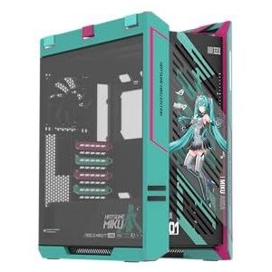 ASUS ROG Strix Helios II Hatsune Miku Edition EATX Mid-Tower pc-behuizing (glazen paneel, 4x vooraf geïnstalleerde 140x28mm ventilatoren, aluminium frame, GPU tot 450mm, 420mm radiatorhouder) | Groen