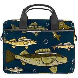 Mint Groene Kersenbloesem Laptop Schouder Messenger Bag Crossbody Aktetas Messenger Sleeve voor 13 13.3 14.5 Inch Laptop Tablet Beschermen Tote Tas Case, Walleye Vis, 11x14.5x1.2in /28x36.8x3 cm