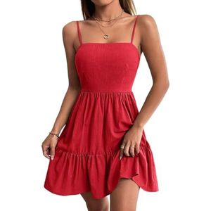 jurken voor dames Effen cami-jurk met ruches en zoom (Color : rood, Size : XXS)