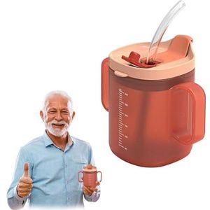 MINZHI Drinkbeker met deksel en rietje, senioren, volwassenen, snavelbeker, senioren, met handgrepen, 300 ml, met deksel en rietje, geschikt voor ouderen en volwassenen