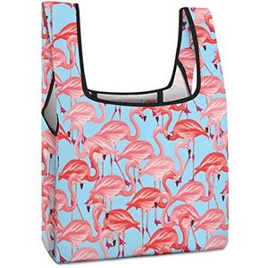 Tropische Roze Flamingo Herbruikbare Boodschappentas Met Handvat Opvouwbare Boodschappen Tote Tas Grote Capaciteit Lichtgewicht Handtas Voor Mannen Vrouwen