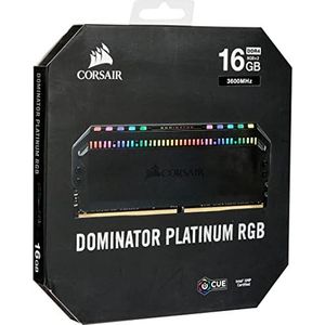 Corsair, CMT16GX4M2D3600C18 DOMINATOR PLATINUM RGB 16GB (2x8GB) DDR4 3600 (PC4-28800) C18 1.35V AMD Geoptimaliseerd Geheugen- Zwart