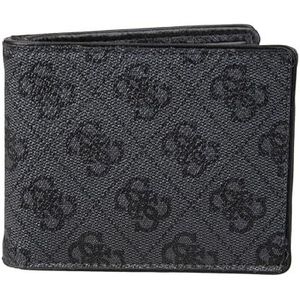 GUESS Leren slanke bifold portemonnee voor heren, Houtskool/Zwart, Eén maat