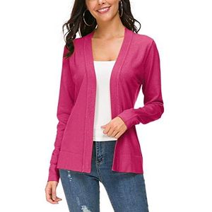 Dames Elegante Solide Open Voorkant Lange Mouwen Cardigan Lichtgewicht Gebreide Losse Vesten(XL, Roosrood)