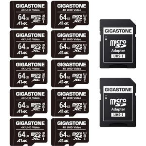 Gigastone 64GB 10-pack micro SD geheugenkaart, SDXC A1 UHS-I U3 klasse 10, 90/25 MB/s lees- en schrijfsnelheid, 4K UHD video, geschikt voor Nintendo Switch, beveiligingscamera, GoPro action cam, Compactcamera’s, DJI drone, micro sd card