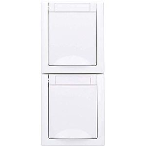 Inbouwstopcontact voor vochtige ruimtes, 2-voudig, verticaal, IP54, model Pacific, wit