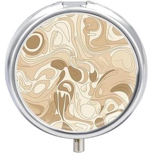 Pillendoos Ronde Metalen Pillendoosje 3 Compartiment Draagbare Sepia Swirl Pil Organizer Reizen Pillendoos voor Pocket Purse Leuke Pillencontainer Houder voor Vitaminen Medicatie Visolie