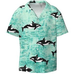 OdDdot Pacific Ocean Biologische Print Heren Button Down Shirt Korte Mouw Casual Shirt voor Mannen Zomer Business Casual Jurk Shirt, Zwart, 4XL