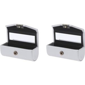 Lederen Lipstick Case Houder Opbergdoos Spiegel Portemonnee Pocket Lichtblauw Groen, 2 Set (Zilver), 9 CM, als beschrijving