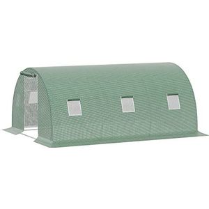Outsunny polykas inloop polytunnel 4.5 x 3 m serre met 6 ramen serre vorstbescherming stalen buis donkergroen