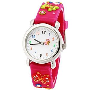 Jian Ya Na Mooie Cartoon kinderen horloge,Siliconen band digitale ronde quartz horloges voor meisjes jongens kinderen (roze (Butterfly))