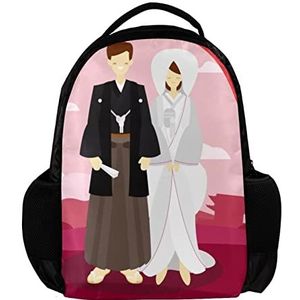 Japan Bruiloft Paar Rugzak voor vrouwen en man, School reizen werk Rugzak, Meerkleurig, 27.5x13x40cm, Rugzak Rugzakken