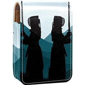 Gepersonaliseerde Lipstick Case Draagbare Make-up Tas Cosmetische Pouch Lippenstift Houder Make-up Organizer Japanse Kendo Mountain Training, Meerkleurig, 9.5x2x7 cm/3.7x0.8x2.7 in