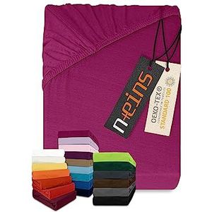 npluseins Klassiek Jersey hoeslaken, vele kleuren en maten, 100% katoen, 159,192, 200 x 220 cm, felroze